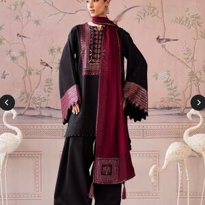 Chic Black and Burgundy Women's Farshi shalwar suit